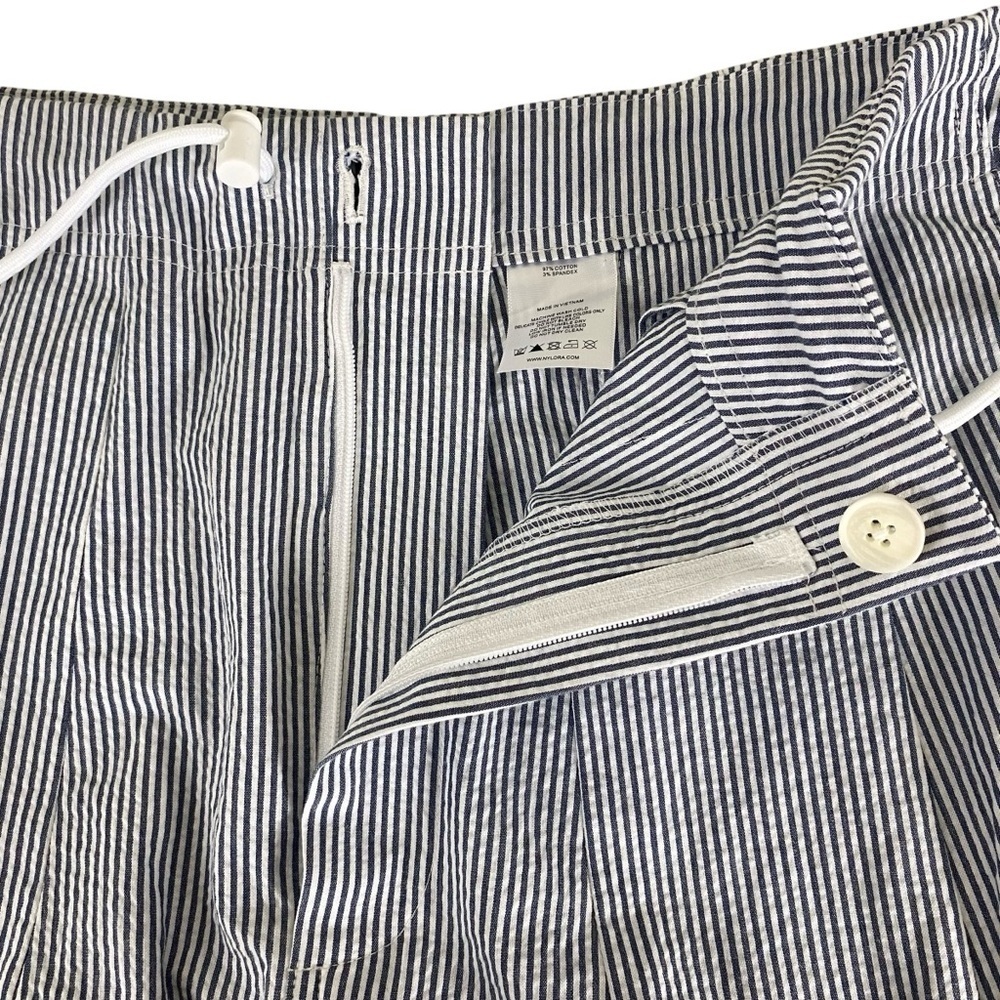 Nylora Womens Baggy Taper Cargo Crop Pants One Size Fits Most Striped Navy White - Picture 4 of 12